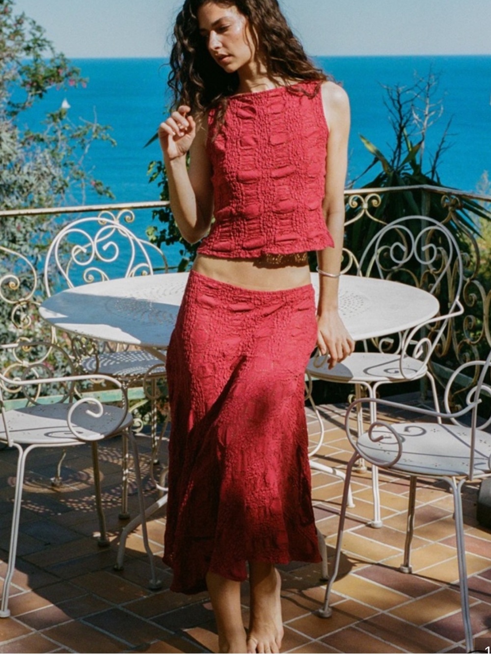 With Jean Red Maeve Crochet Knit Tank & Skirt Set